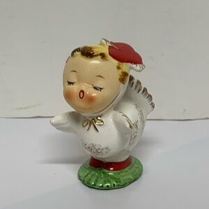 Whimsical White and Red Ceramic Chicken Figurine